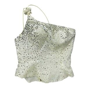 Mori Lee Sequin White Off the Shoulder Peplum Corset Top Sz 7/8